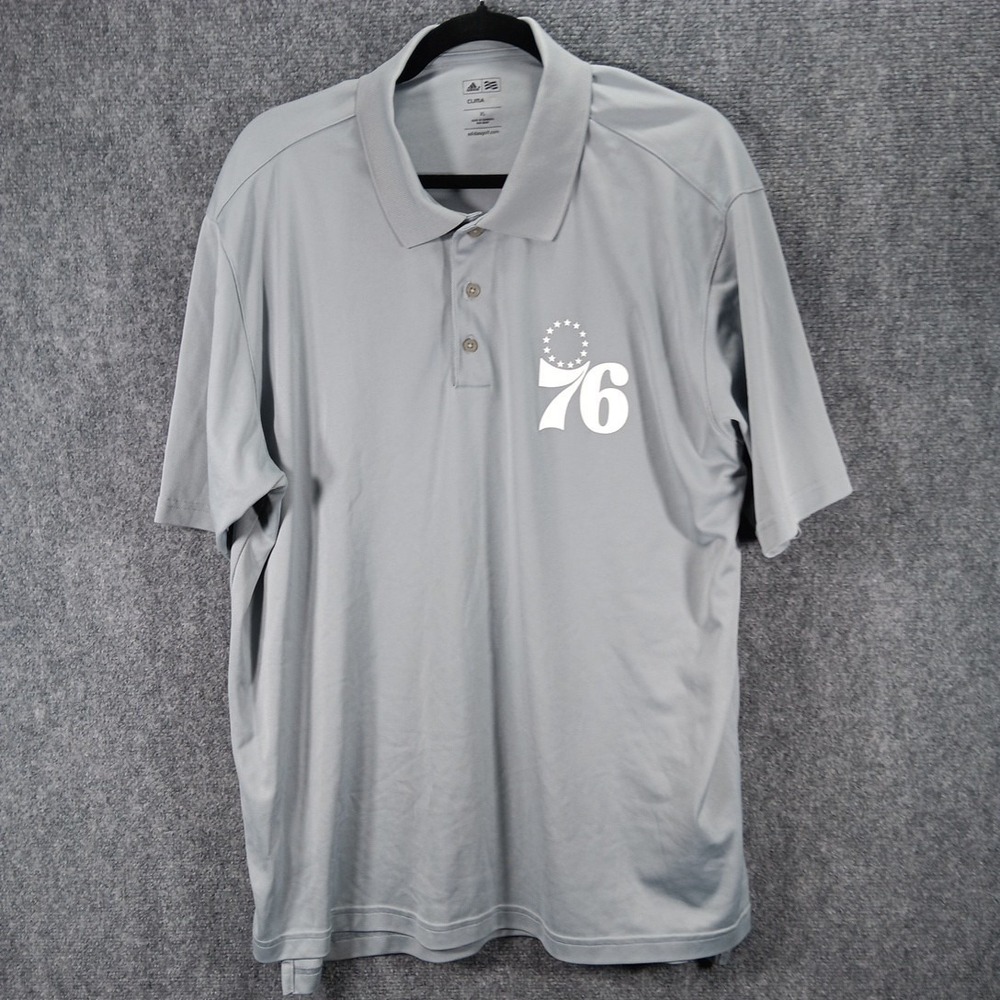 Adidas Clima Lite Philadelphia 76ers Basketball Polo Shirt Mens XL Gray Logo